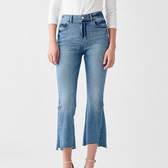 DL1961 Bridget Cropped Boot Jeans Size 26 Ludgate Blue Raw Hem Classic Staple - Picture 2 of 15